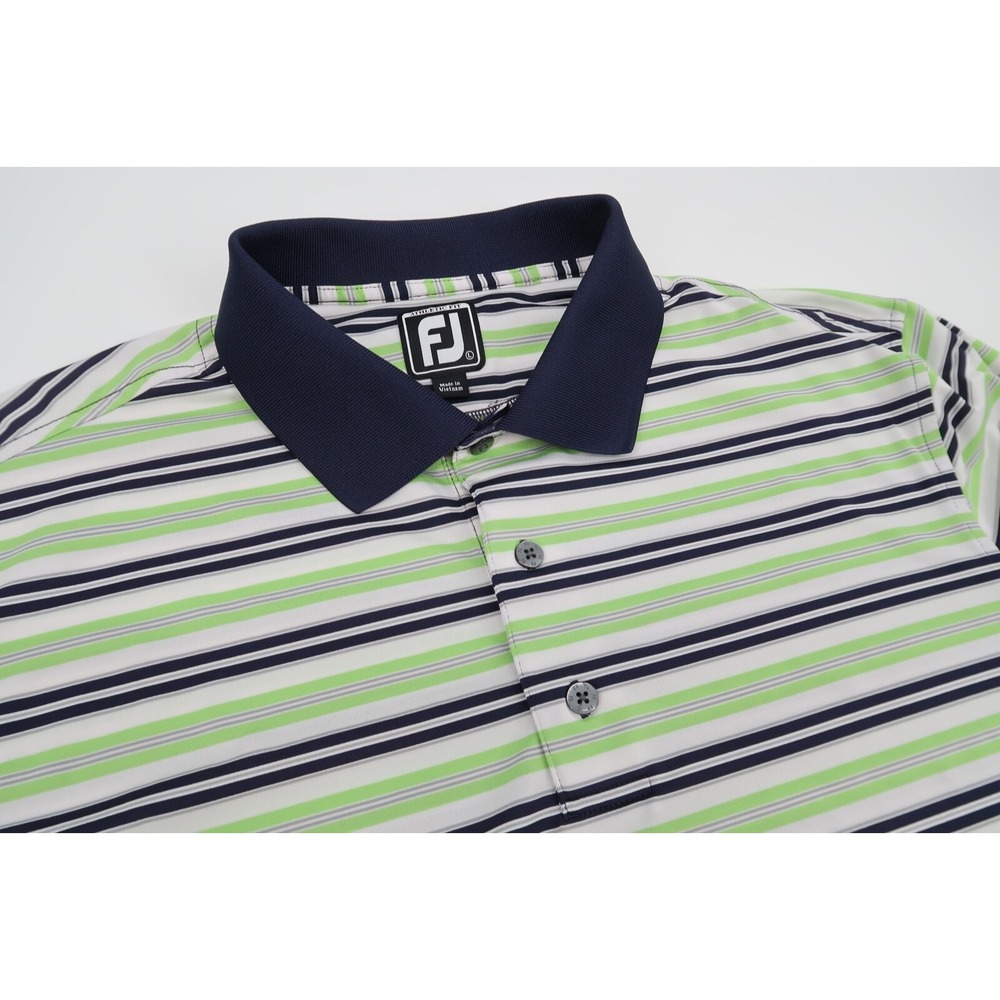 FootJoy Men's Large Athletic‎ Fit Green Striped Golf Performance PGA Polo Shirt